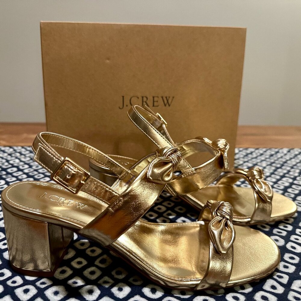J.Crew gold strappy sandals w/ block heels (NWT)